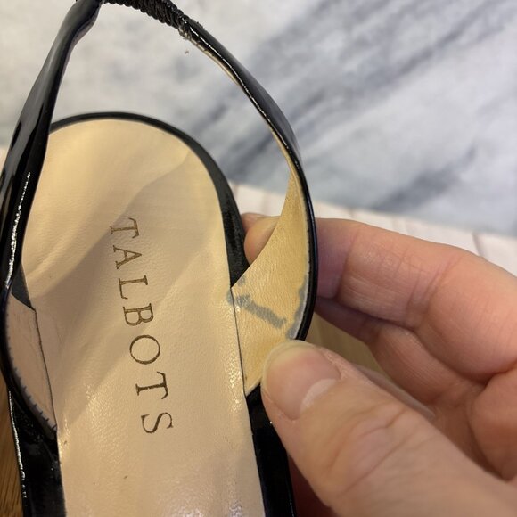 Talbots Sling Back Black Patent Leather Kitten Heels - Picture 8 of 13